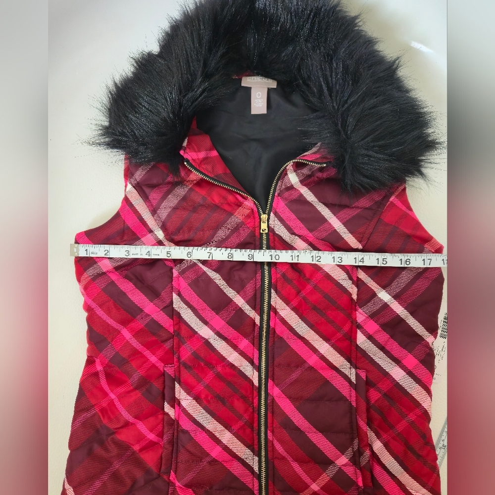 Chico's Red and Pink Vest with Removable Black Faux Fur Collar - Picture 8 of 10